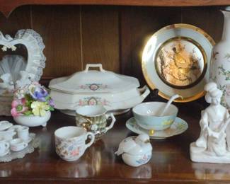 Milk Glass, Cake Topper, Oriental and Miniature Tea Set, Chokin Art