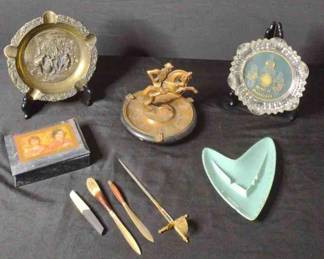 Ashtrays, letter openers, marble box