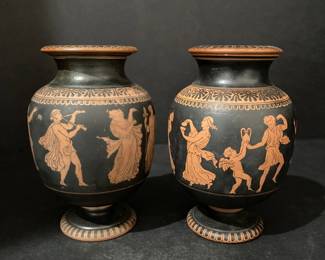 Exquisite Pair Of Greek Revival Ceramic Urns 3”x 4.75”.  