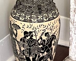 Old Orihuela painted terra cotta urn