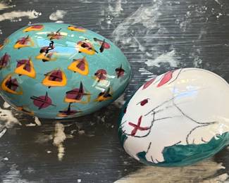 Hand painted ceramic eggs by Carol DeForrest