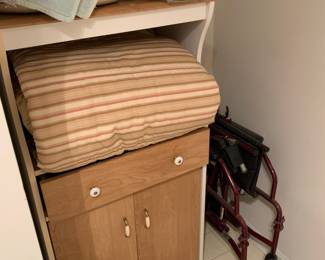 Microwave cart; bed linens;
