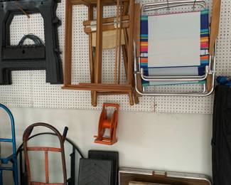 Outdoor chairs; sawhorses