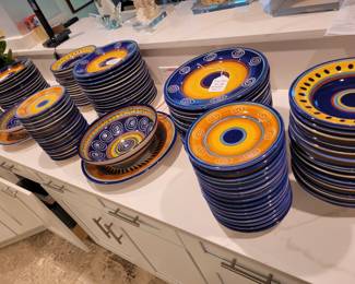 Pier One Italian Swirl Pottery Dishes - 2 sets of 16 place settings plus