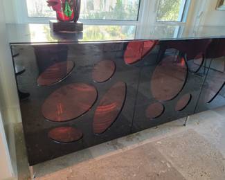 Roche contemporary buffet black with red accent acrylic - measures 101" L x 21" D x 30.5" H