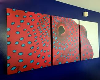 Grouper Triptych oil on canvas by Gary - signed - measures approx 94" W x 40" H - local artist