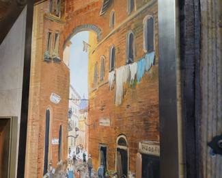 Piazza - oil - Italian artist - measures approx 22" W x 30" H  signed 
