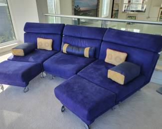 Natuzzi Contemporary Sectional Cobalt Blue Sofa- measures 9' L, 34" H, 5' Deep