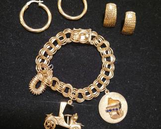 14K Charm Bracelet, 14k Earrings