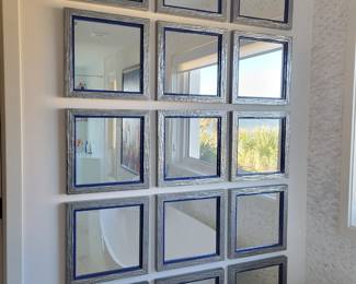 Chao Art 15 custom framed mirrors - silver and cobalt  lacquer- measures 14" squared each and total set measures 45" x 76"