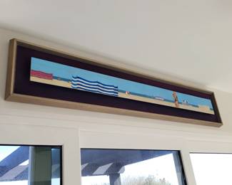 Woman on Beach- oil on board by James Stewart - measures approx 74" W x 14" H- 