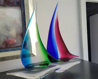 Murano Glass Italy Sailboats measure approx 16"