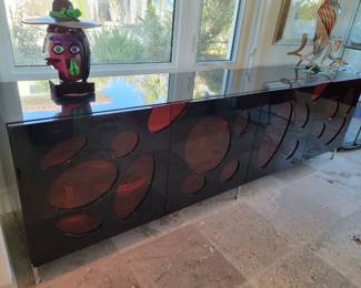 Roche contemporary buffet black with red accent acrylic-measures 101" L x 21" D x 30.5" H