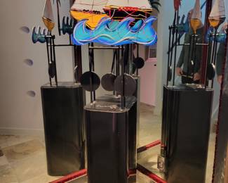 Sailboat metal art sculpture  Frederick Prescott - signed measures approx 30" W x 36" H -with pedestal 6' tall 