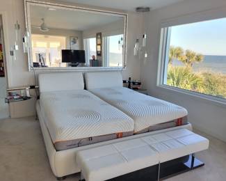 Scan Design king bed w. attached night stands - adjustable base Tempur-pedic Mattress 