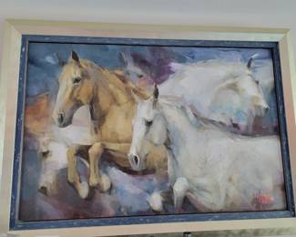 Horses- Oil on canvas signed by Gladys Morante - measures approx 42" W x 30" H
