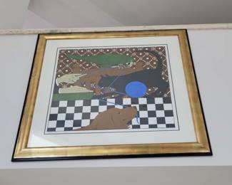 "Polly Minou & Ion" serigraph signed and numbered by Will Barnet 24/75 - measures 45' W x 42" H