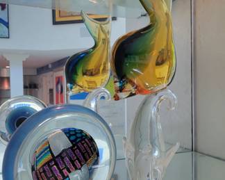 Murano Fish Italian Glass 16",    Signed John McDonald Dichroic Disc Art Glass Sculpture
