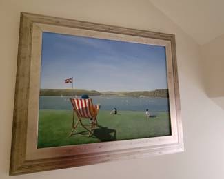 Striped Chair, oil on canvas signed by Mackenzie - measures approx 28" W x 24" H