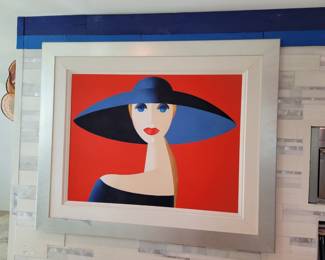 Lady in Blue Hat oil on canvas by Ilio Burruni - measures approx 63" W x 52" H