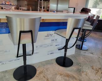 6 Scan Design Regal Stainless Swivel Bar Stools - measures 43" H, 30" Seat