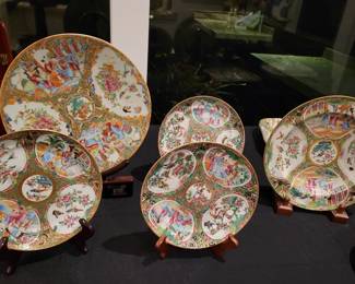 Antique Chinese Rose Medallion Charger and Plates