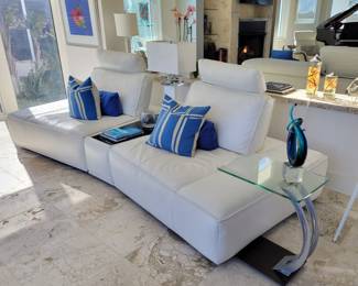 Scan Design White sectional leather Couch - measures 10', 15" H, 44" D with Judith Ross pillows