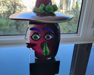 Murano art glass head sculpture in the style of Picasso  signed S. Frattin measures 15" H