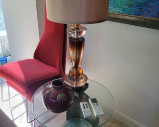 Scan Design Amber Glass Lamp, Scan Design End Table 