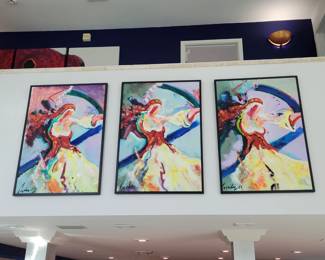 Mexican Dancers oil on canvas signed - measures approx 32" W x 47" H each