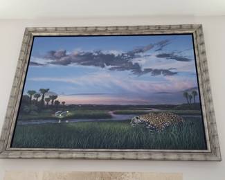 "Jaguar in Guana" oil on canvas by Bruce Evans Commissioned art of Guana State Park - measures approx 7' x 9' Large painting