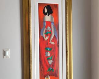 "Beautiful Lady" Serigraph on wood hand embellished-signed by Linda Le Kinff - measures approx 24" W x 52" H- limited edition