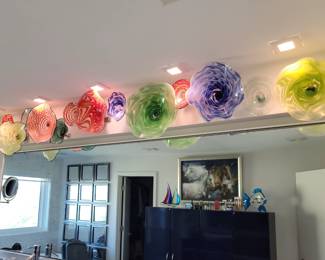14 Pc Mounted Wall Art Glass by Chihuly Apprentice  - measures approx 6" to 15" 