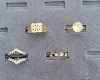 14k Y Gold and diamond ring, 14k Y gold diamond sapphire band, 14k White gold diamond wrap guard, 14k Y Gold Syn Spinel ring uranium 