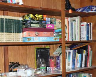 Old encyclopedia set, misc. books, puzzles