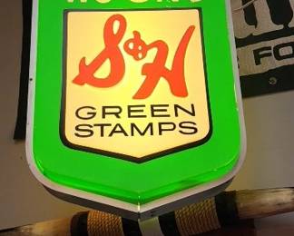 Large Vintage S & H Green Stamp two-sided light up advertising sign. Perfect Condition.