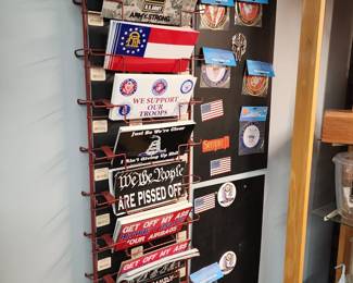 Assorted License Plate Signs, Military Patches