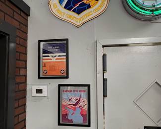 Small Framed Military Posters, Air Force Metal Sign, John Deer Neon Clock