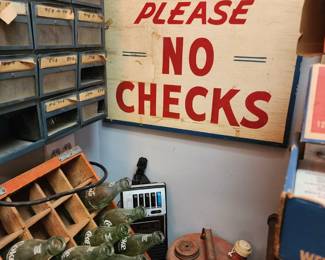Please No Checks Wooden Sign