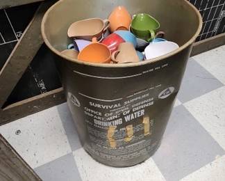 Vintage Drinking Water Bucket w sipping cups