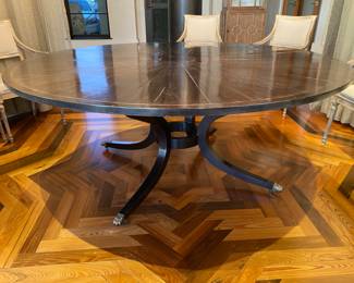 Dessin Fournir Sutcliffe Dining Table- 72"D- 4 legs with tapered brass caps lions paw $2500