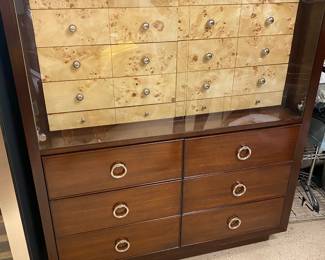 Lexington rare unusual chest Mahogany with tiger maple veneered drawers - 10 top drawers including two skinny (one with fitted felt for jewelry or watches) on 6 large drawers. Chest stamped Lexington. Cabinet light up between glass and top drawers, 50Wx60Tx21W. Mint condition. $2100. Lexington furniture is owned by Lexington Home Brands. It’s one of the top furniture brands in the world, and its pieces have become known for its high-quality design and unique aesthetic.

When you shop from Lexington, NC, you’ll have access to a well-rounded collection of furniture designed to suit anyone’s tastes. Their furniture isn’t cheap, but you can rest easy knowing it’ll last for years and years after you buy it.


