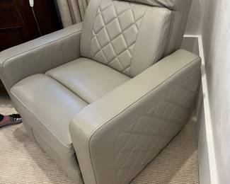 Grey / Taupe leather power recliner , glidder $