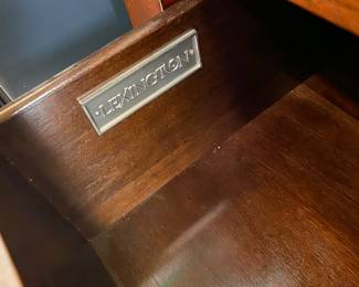 Lexington rare unusual chest Mahogany with tiger maple veneered drawers - 10 top drawers including two skinny (one with fitted felt for jewelry or watches) on 6 large drawers. Chest stamped Lexington. Cabinet light up between glass and top drawers. 50Wx60Tx21W. Mint condition. $2100. Lexington furniture is owned by Lexington Home Brands. It’s one of the top furniture brands in the world, and its pieces have become known for its high-quality design and unique aesthetic.

When you shop from Lexington, NC, you’ll have access to a well-rounded collection of furniture designed to suit anyone’s tastes. Their furniture isn’t cheap, but you can rest easy knowing it’ll last for years and years after you buy it.

