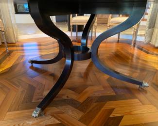 Dessin Fournir Sutcliffe Dining Table- 72"D- 4 legs with tapered brass caps lions paw $2500