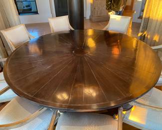 Dessin Fournir Sutcliffe Dining Table- 72"D- 4 legs with tapered brass caps lions paw $2500