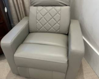 Grey / Taupe leather power recliner , glidder $