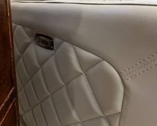 Grey / Taupe leather power recliner , glidder $