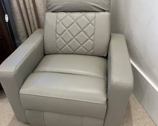 Grey / Taupe leather power recliner , glidder $