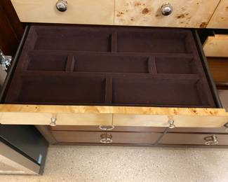 Lexington rare unusual chest Mahogany with tiger maple veneered drawers - 10 top drawers including two skinny (one with fitted felt for jewelry or watches) on 6 large drawers. Chest stamped Lexington. Cabinet light up between glass and top drawers,  50Wx60Tx21W. Mint condition. $2100. Lexington furniture is owned by Lexington Home Brands. It’s one of the top furniture brands in the world, and its pieces have become known for its high-quality design and unique aesthetic.

When you shop from Lexington, NC, you’ll have access to a well-rounded collection of furniture designed to suit anyone’s tastes. Their furniture isn’t cheap, but you can rest easy knowing it’ll last for years and years after you buy it.

